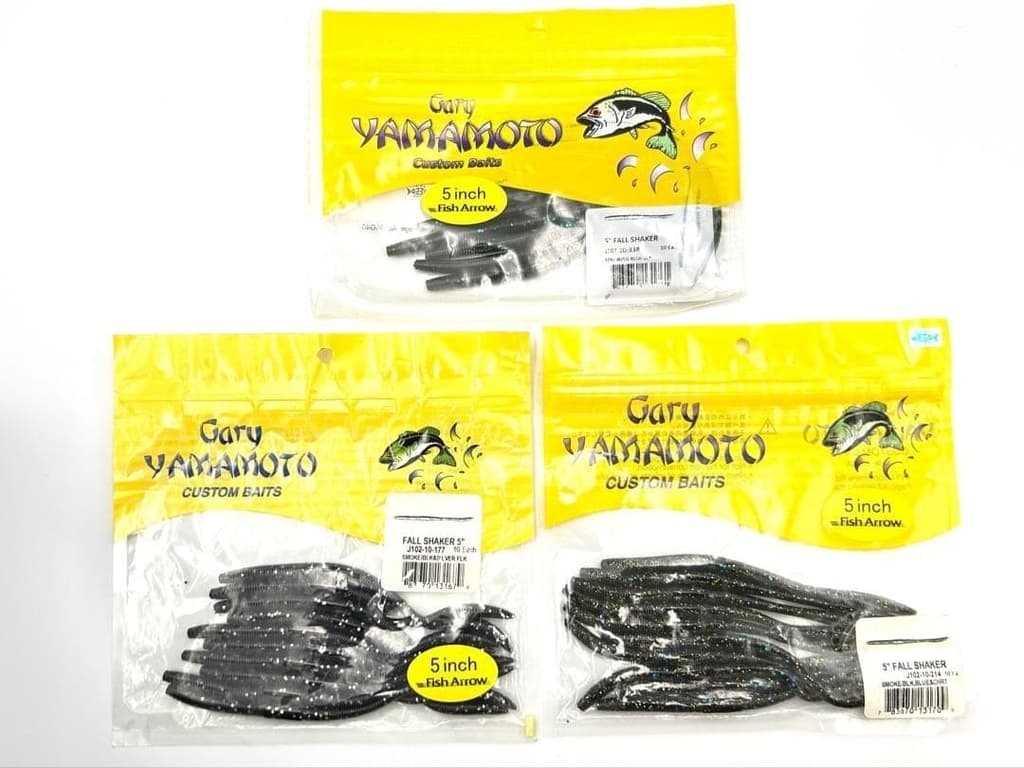 Gary Yamamoto Fall Shaker 5 Inch Soft Plastic Worm Bass Fishing Lure 3 Pack - Image 1