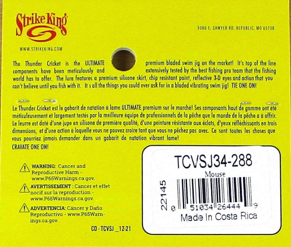 (12) Strike King 3/4 Oz Thunder Cricket Bladed Vibrating Jigs Mouse Brand New - Image 4