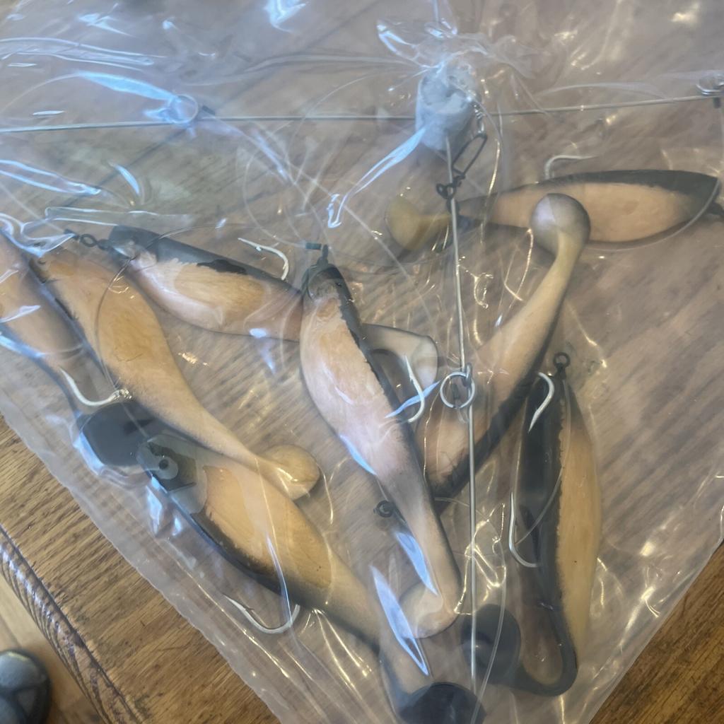 9” Umbrella Rig 4 Arm 11” With 6” Shad (9)  Pearl Black 8/0 Hook Mustad New Pkg - Image 10