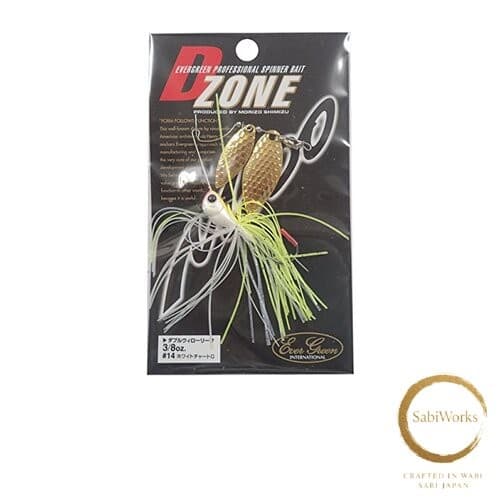 New Evergreen Spinnerbait D-Zone Double Willow Leaf 3/8oz White Chart G #14 - Image 1