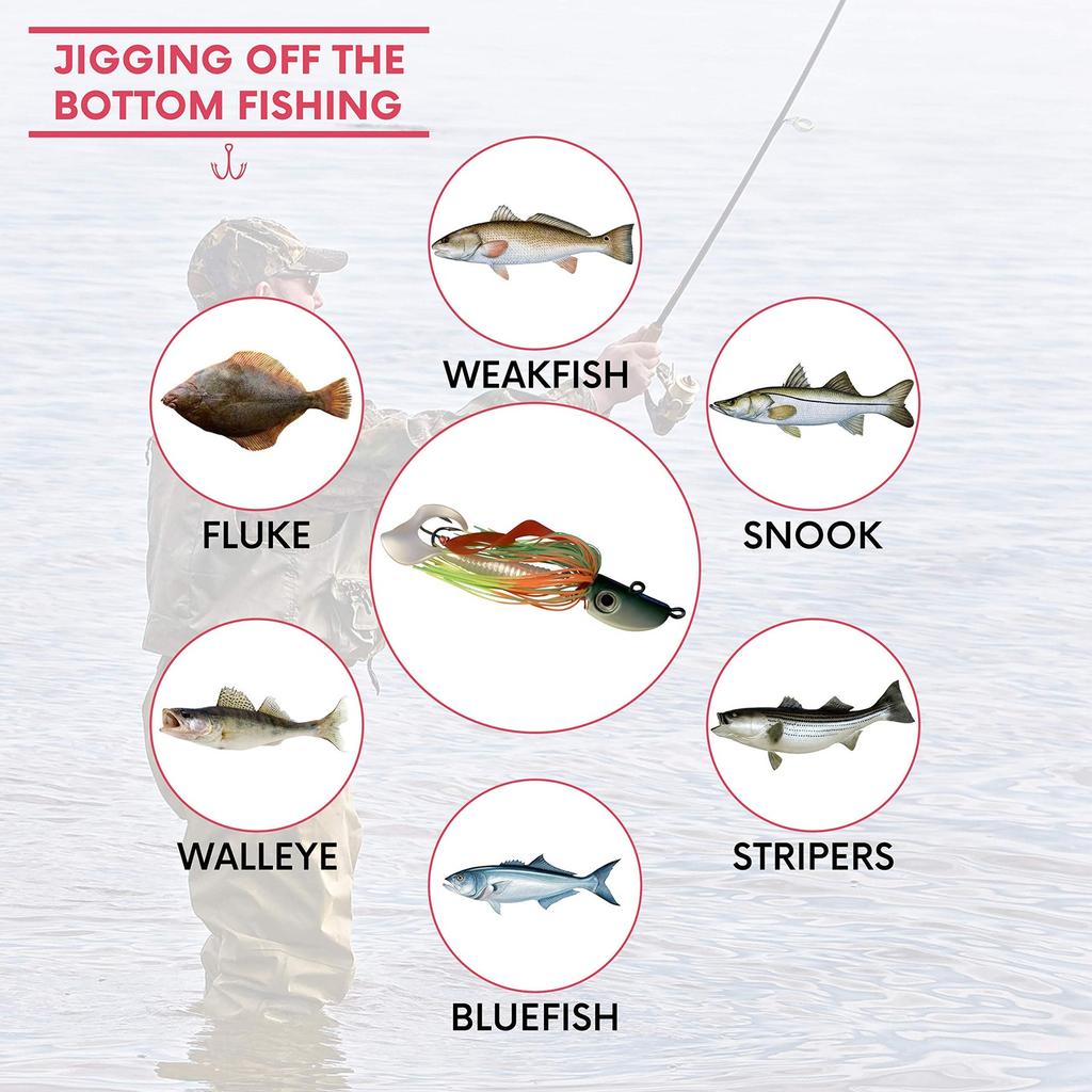 4 New Bearded Buzzbait Bucktail Saltwater Jigs Flounder, Fluke, Bass, Bluefis... - Image 7