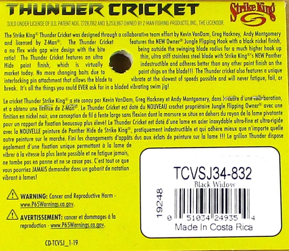 (12) Strike King 3/4 Oz Thunder Cricket Bladed Vibrating Jigs Black Widow New - Image 4