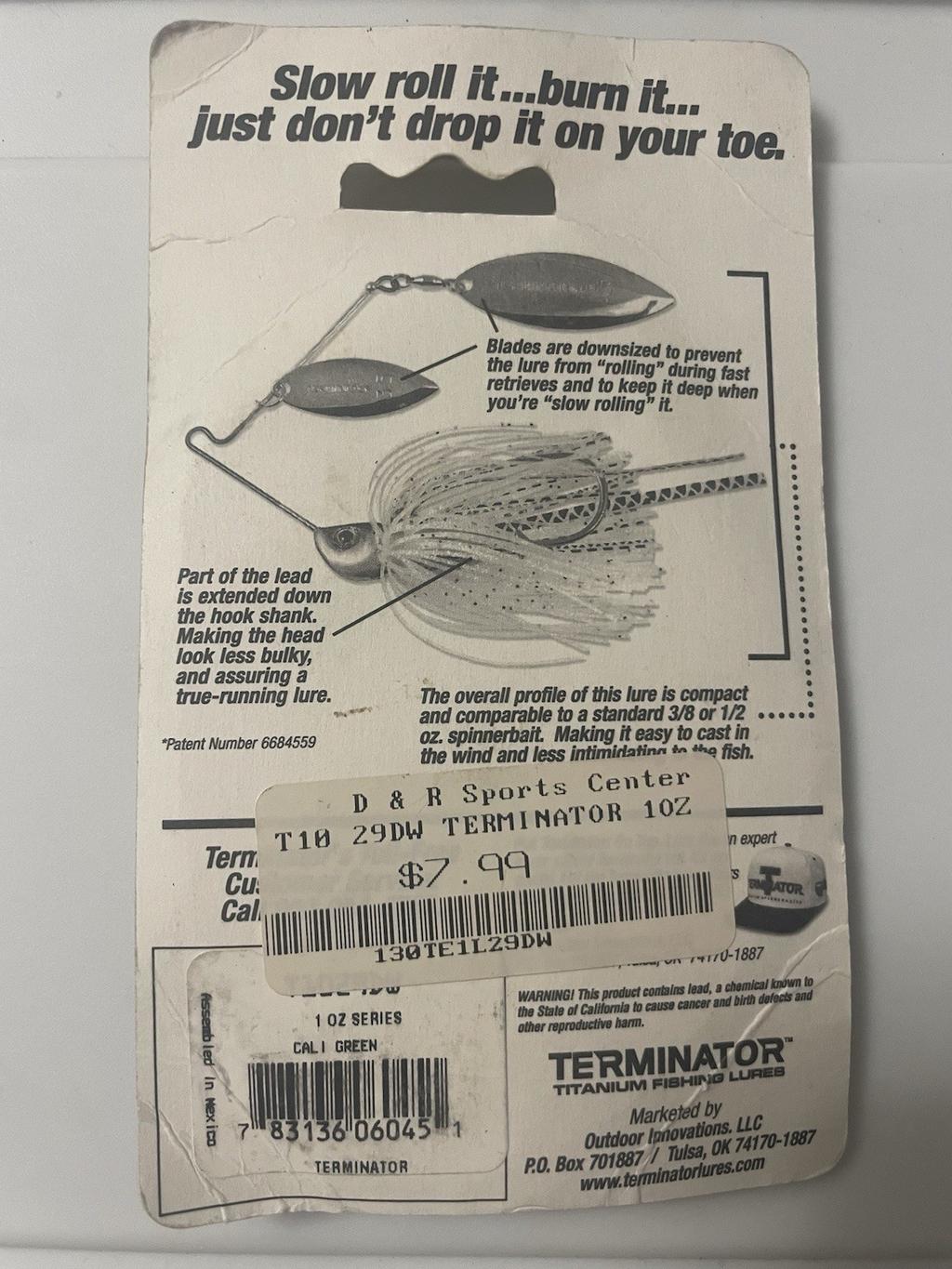 Original Terminator T-1  Titanium Double Willow Spinnerbait 1 Ounce Cal I Green. - Image 4