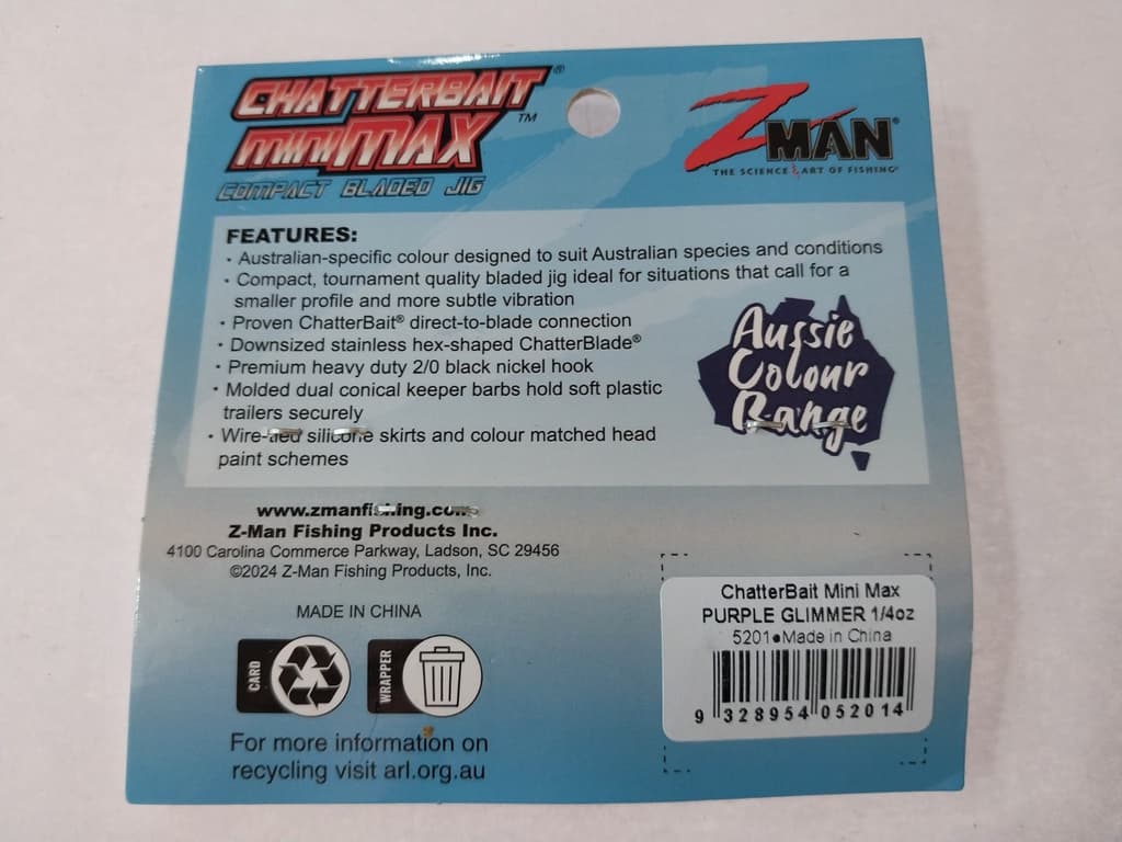 ZMan Chatterbait Mini Max 1/4oz Purple Glimmer Fishing Lure - Image 3