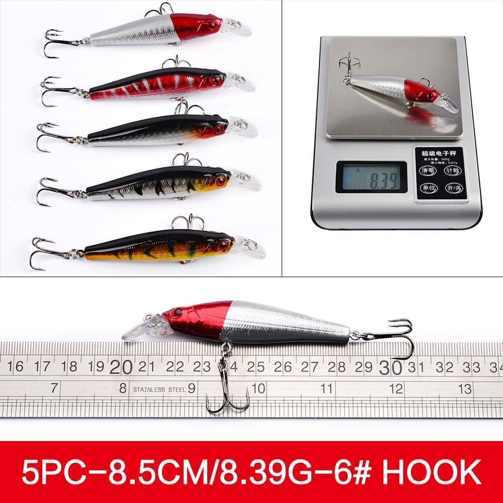 56PCS Minnow Fishing Lure Hard Artificial Mixed Swimbait Crankbait Trolling Pike - Image 4