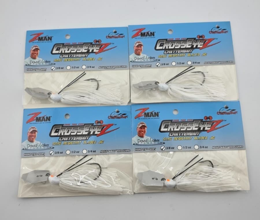 (4) Z-Man Cross Eye 3/8 oz Chatterbait Fishing Lures Lot of 4 - Pearl Ghost - Image 1