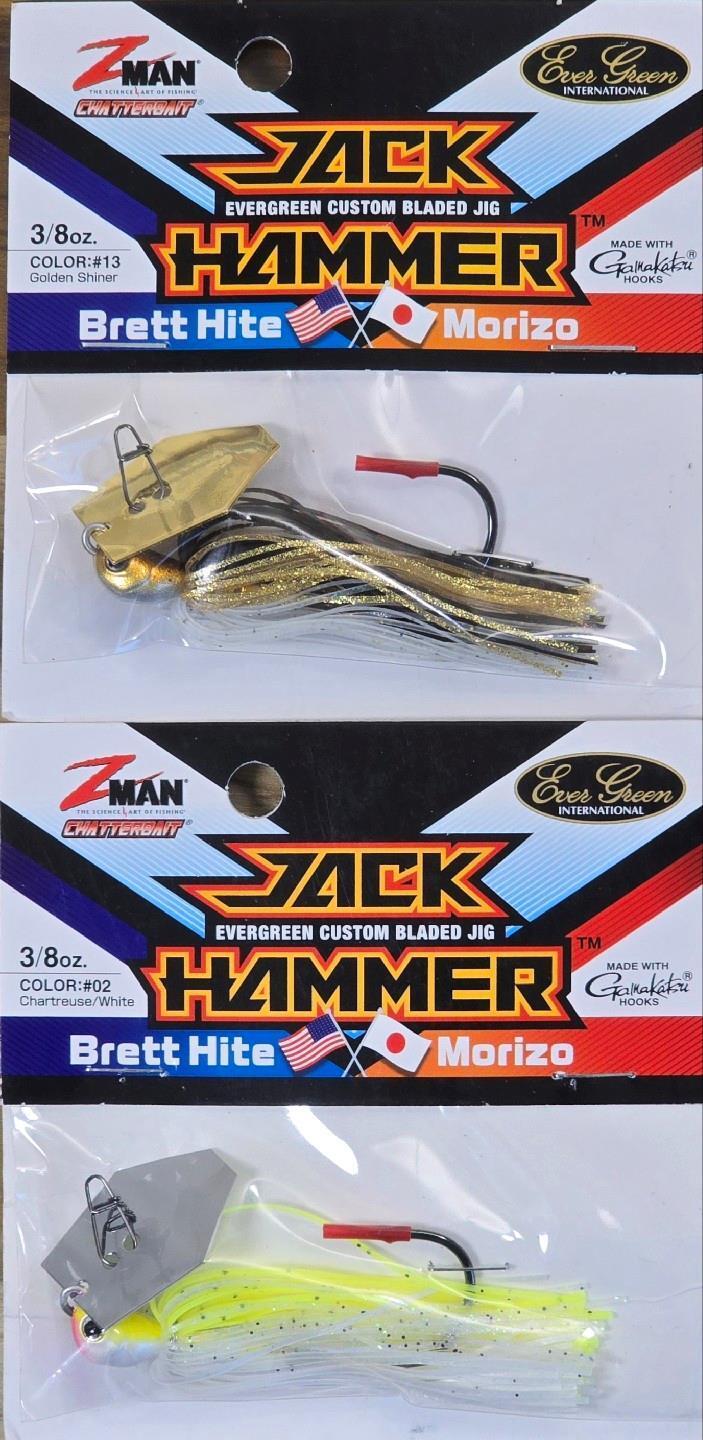 (Ct of 2) Z-Man Evergreen Chatterbait Jack Hammer 3/8 oz Evergreen Custom Blade! - Image 1