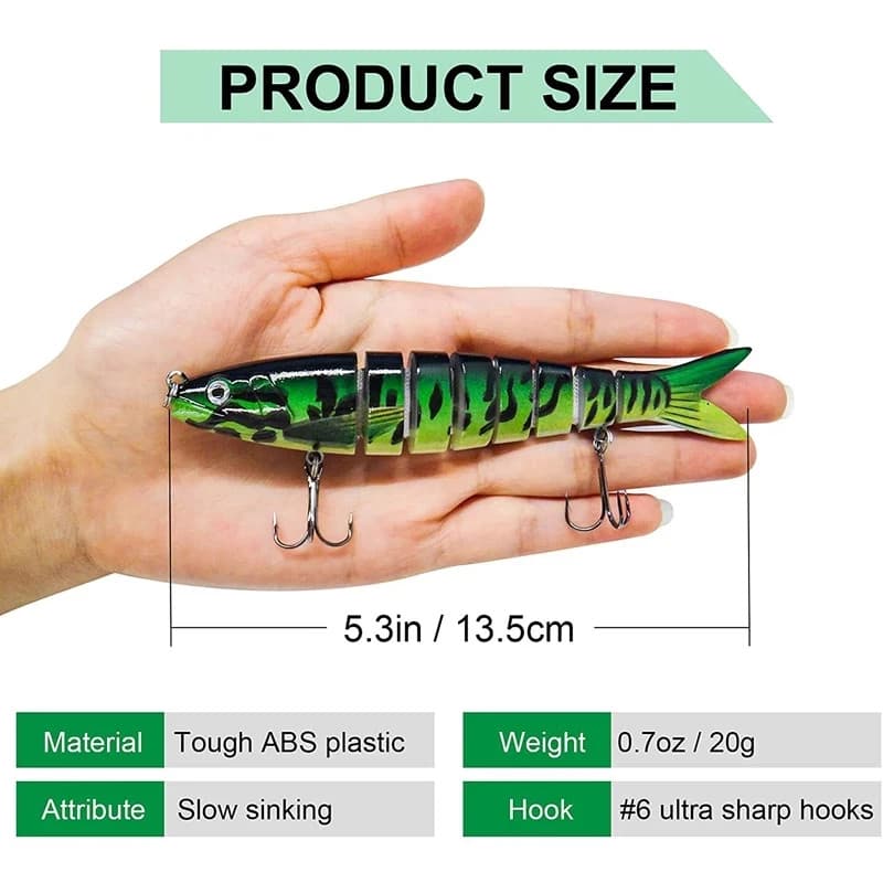 Fishing Lures 8-Segments Fish Bass Minnow Swimbait Tackle Hook Bait Pack of 5 - Image 3