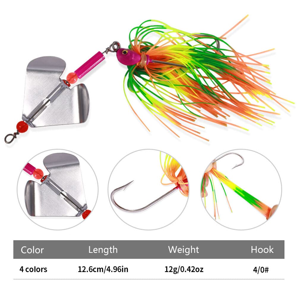 4PCS/Set Spinnerbait Blade Bait Rubber Skirt Buzzbait Fishing Lures Tackle 12g - Image 2