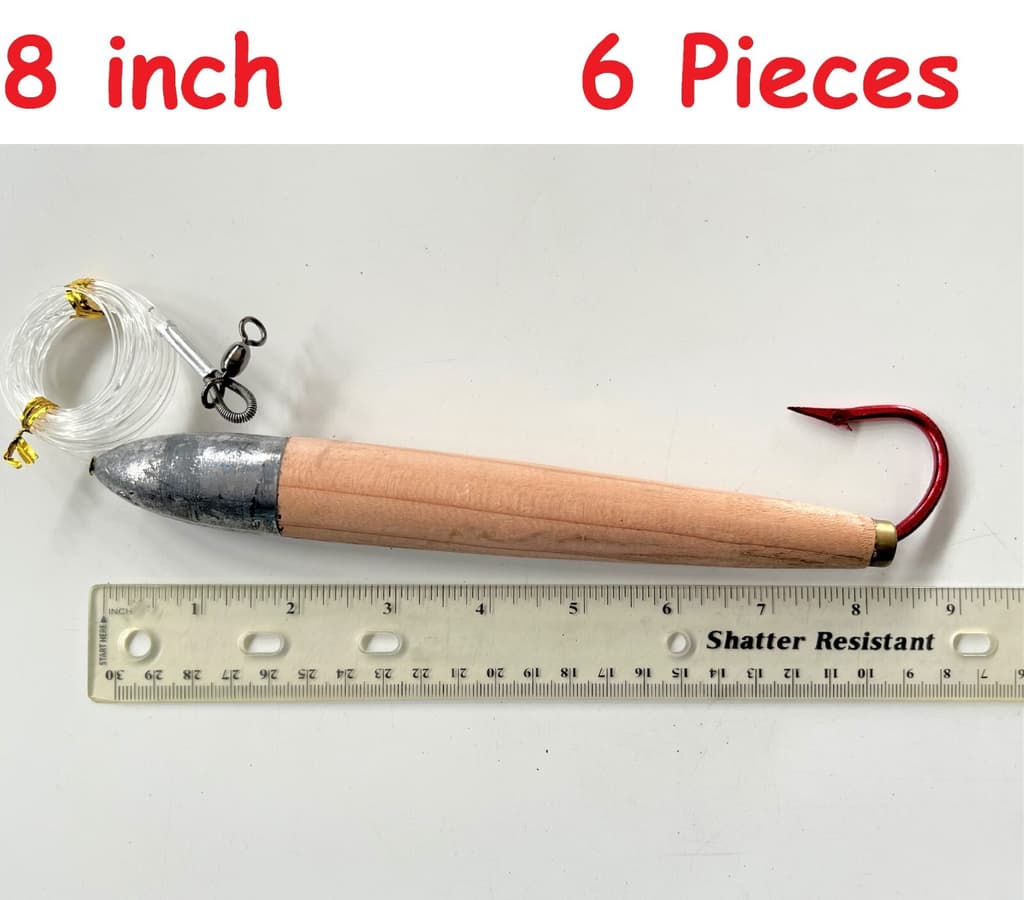 6 Pieces 8" Rigged Cedar Plugs Natural Tuna Trolling Saltwater Fishing Lure - Image 1