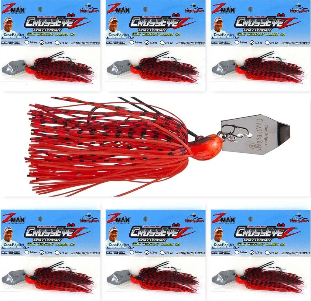 (6) Z-Man 1/2 Oz Crosseyez Chatterbait Fishing Lure Fire Craw CBCE12-07 New - Image 1