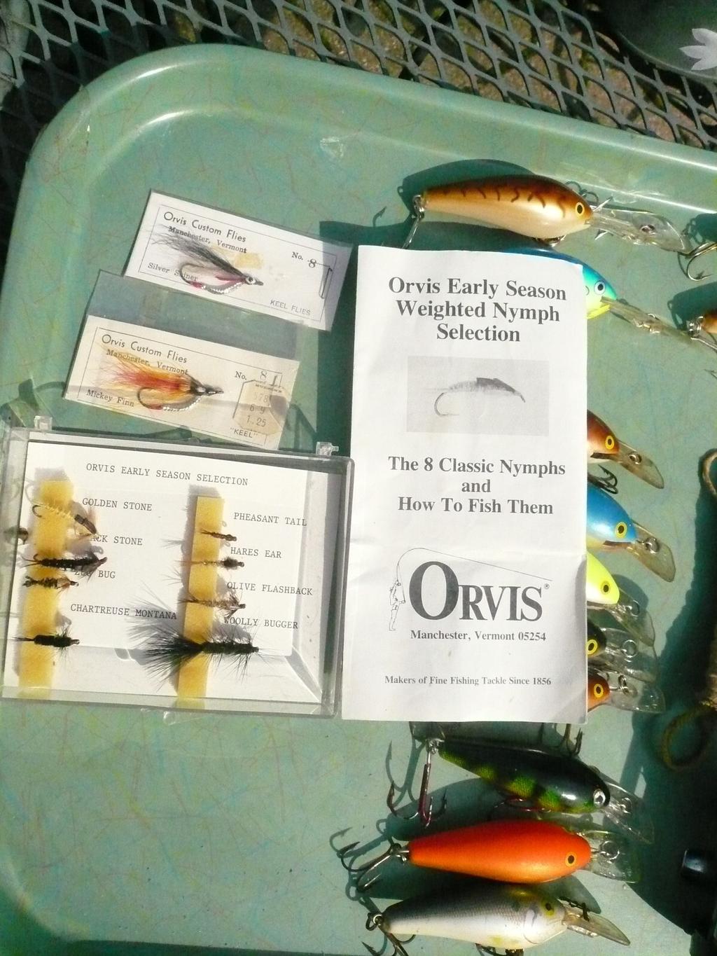 10 ORVIS FLY LURES ,8 EARLY SEASON NYMPHS IN CASE,WOOLY BUGGER,+SILVER SHINER - Image 1