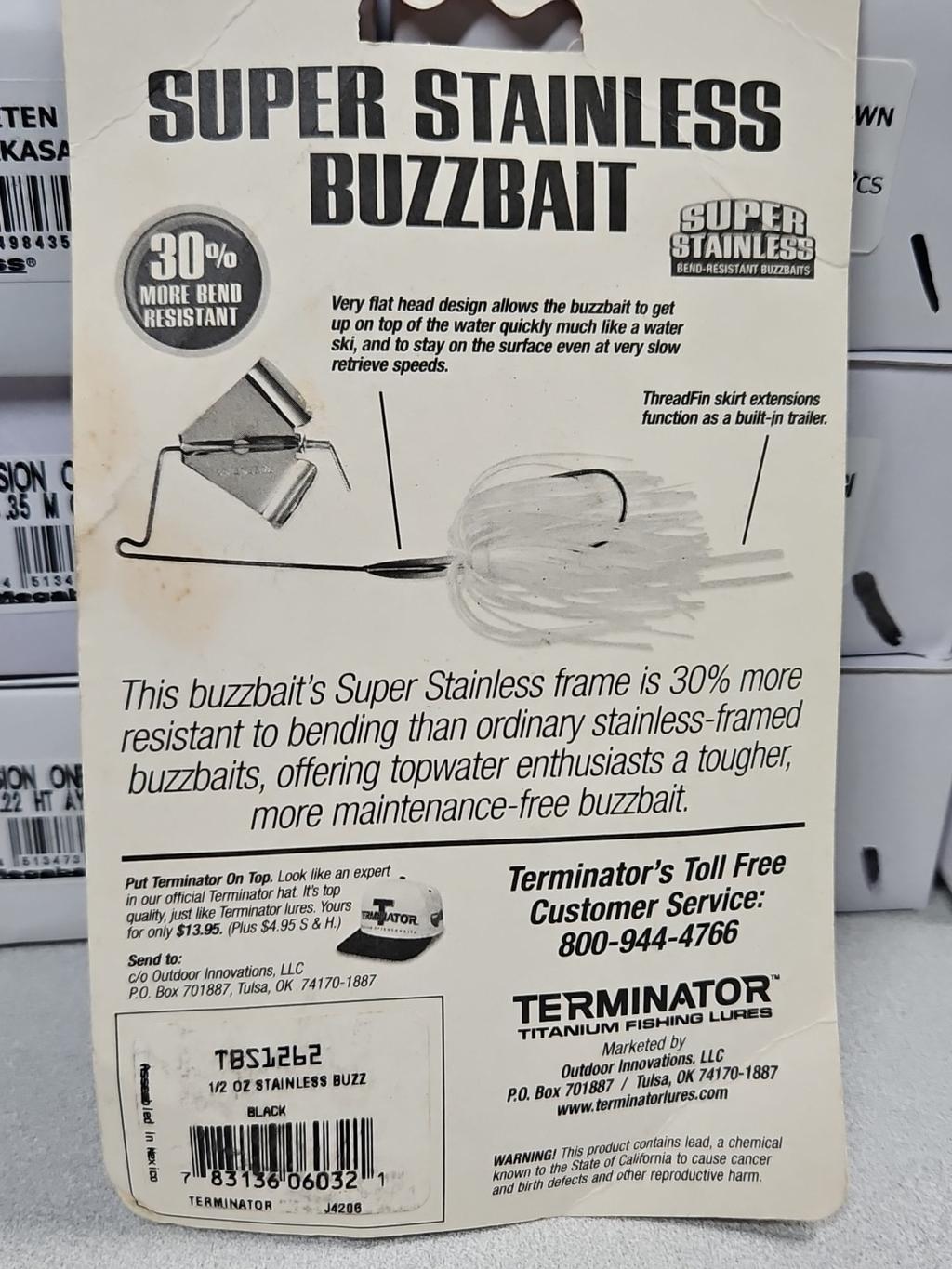 Discontinued Terminator 1/2oz SUPER STAINLESS BUZZBAIT...Black...NOC!!! - Image 2