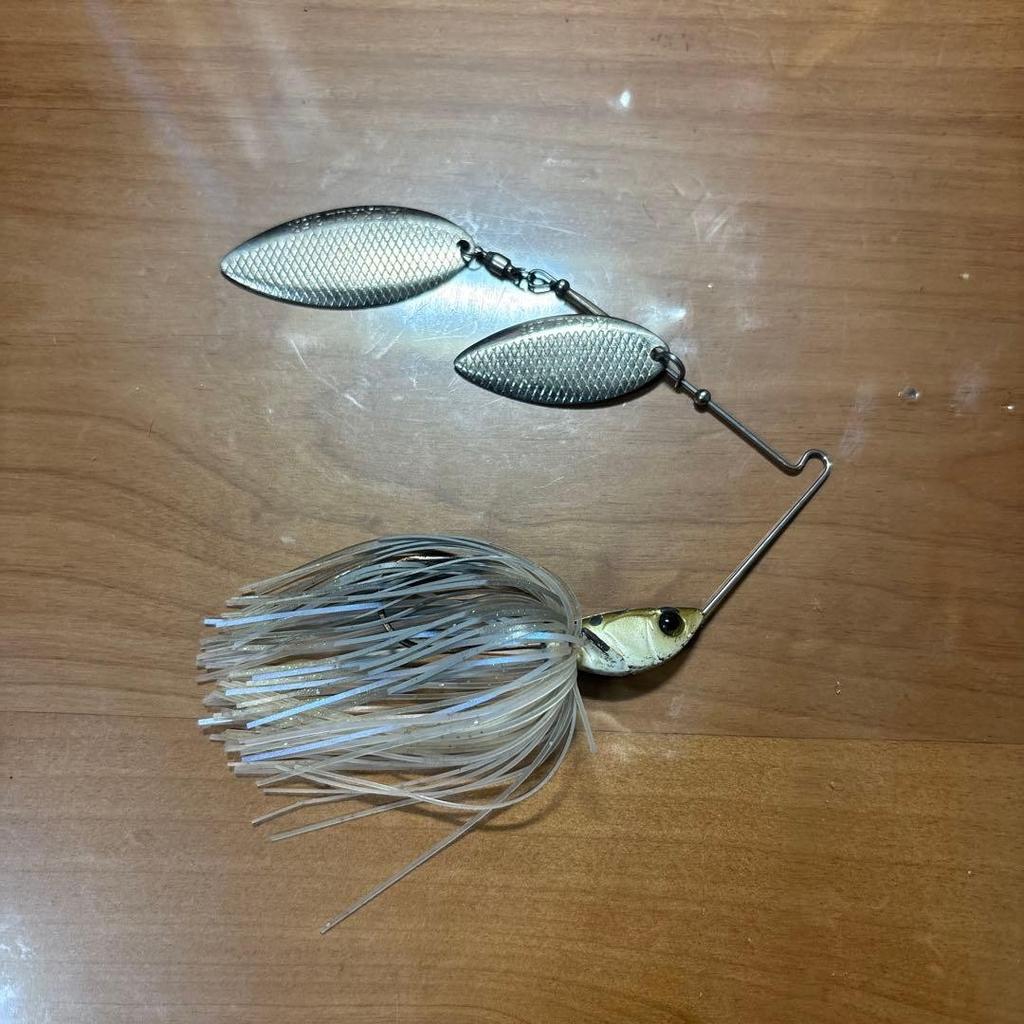 Dawn Silver Spinnerbait with Double Willow Blades & White Skirt, Used - Image 1