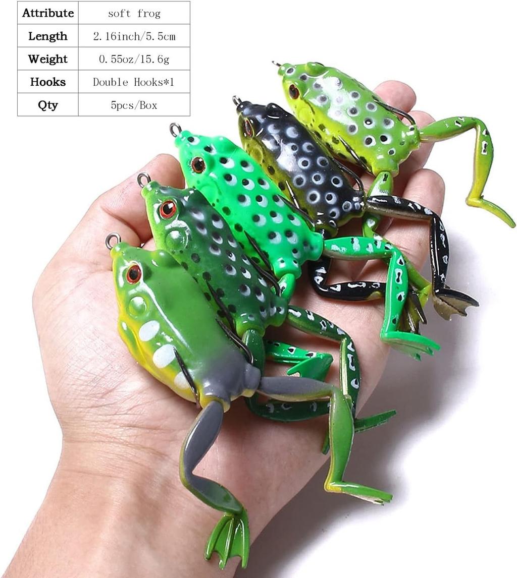 Topwater Frog Lure Set - 5 Realistic Weedless Soft Swimbaits for Bass Fishing - Image 6