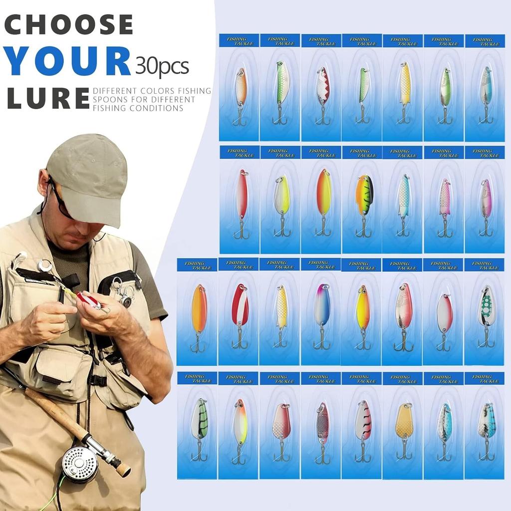 30Pcs Fishing Lures Baits Tackle, Fishing Spoon Lure Spinnerbait Bass Walleye... - Image 2