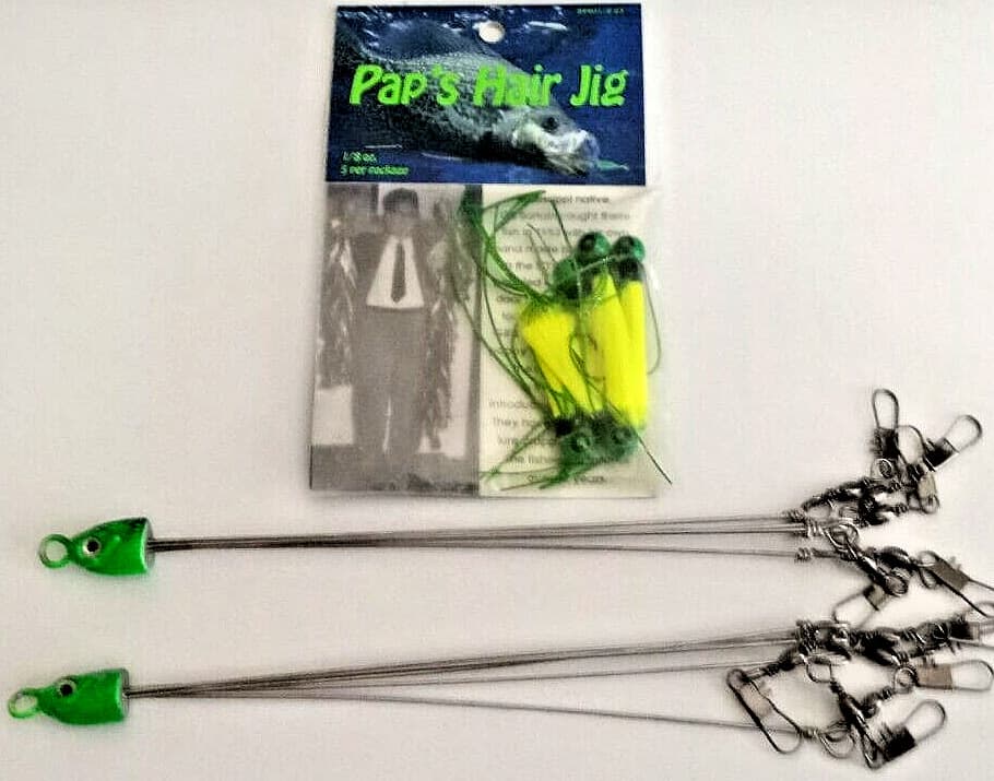 Pap's Umbrella Rig (5 pronged) Qty 2 and Pap's Hair Jig Green/chart(Qty 5) - Image 1