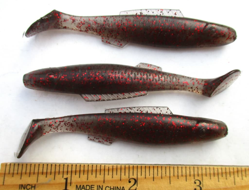 20ct SMOKE w/RED FLAKE 3.25 SASSY SWIMBAIT MINNOWS Bass Lures Alabama Rig Shads  - Image 2