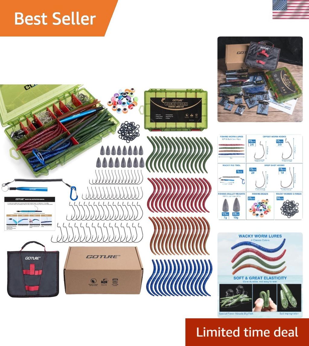 Complete Wacky Worm Rig Tool Kit: 60 Soft Worms, Weights & Fishing Accessories - Image 1