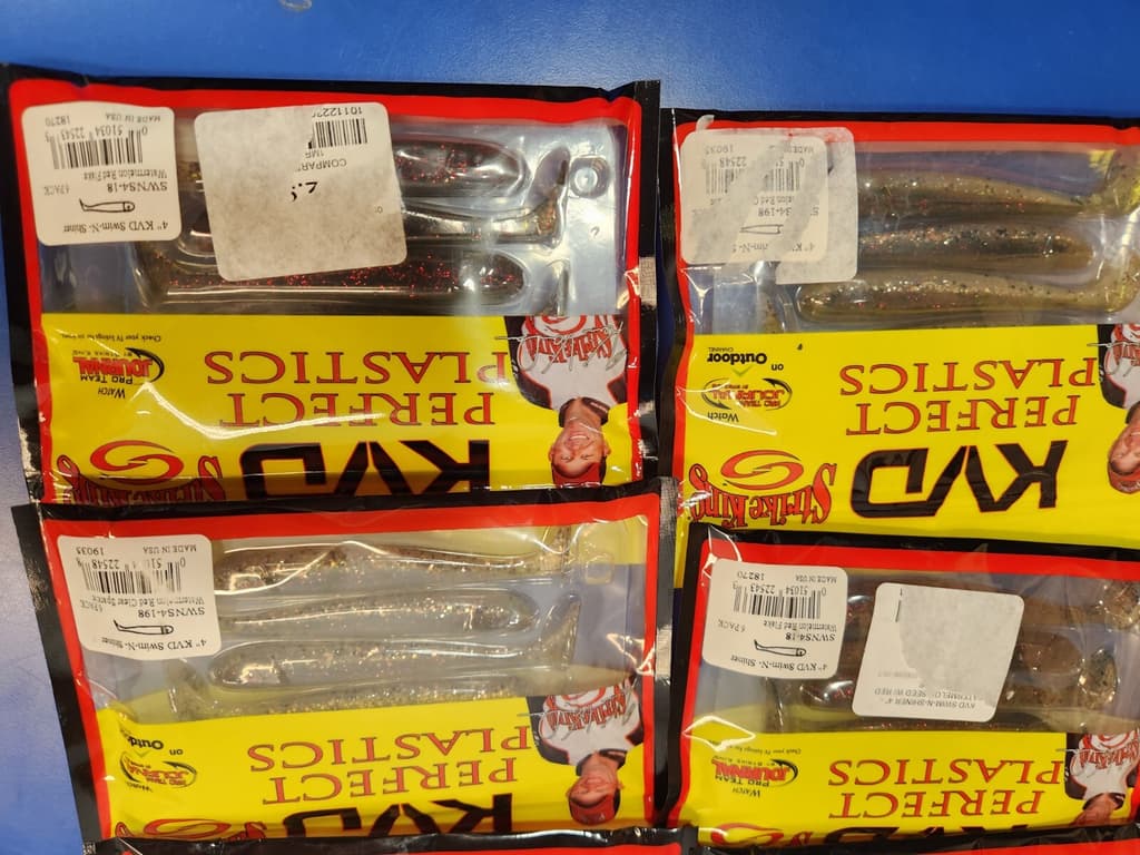 7 STRIKE KING Kvd Perfect Plastics 4" Swim-N-Shiner Watermelon Red Flake & Clear - Image 2