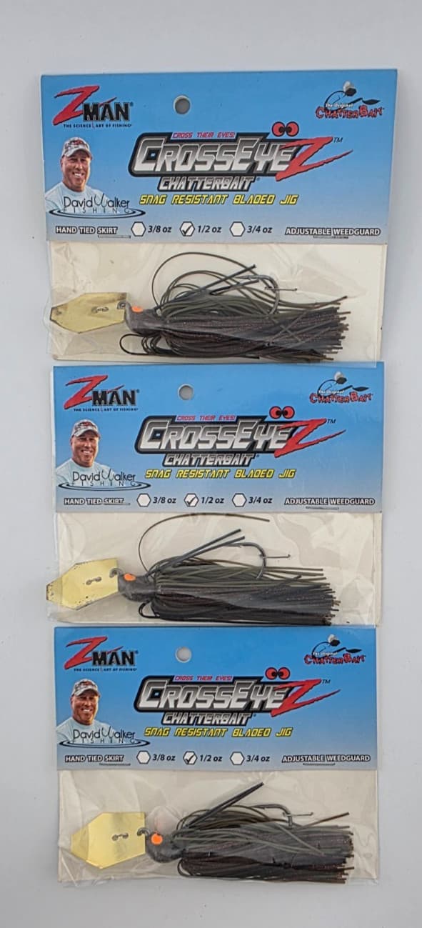(3) Z-Man Cross Eye 1/2 oz Chatterbait Fishing Lures Lot of 3 - Smoked It - Image 1
