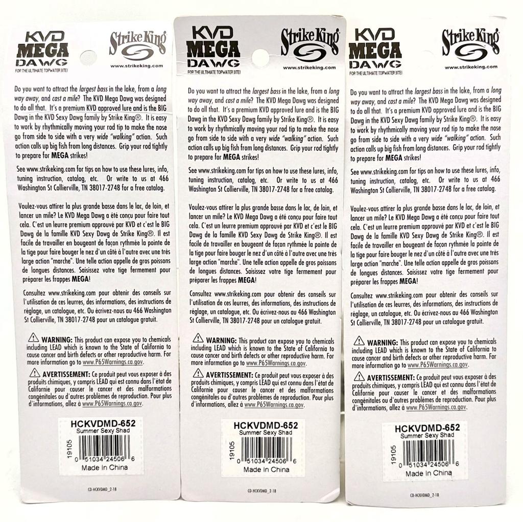 Lot of (3) Strike King KVD Mega Dawg 6 inch Topwater Walker · Summer Sexy Shad - Image 3