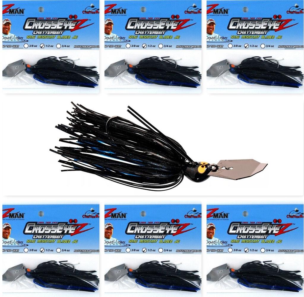 (6) Z-Man 1/2 Oz Crosseyez Chatterbait Fishing Lure Black / Blue CBCE12-02 New - Image 1