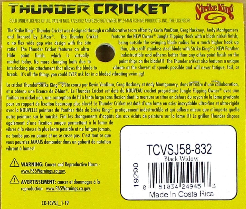 (12) Strike King 5/8 Oz Thunder Cricket Bladed Vibrating Jigs Black Widow New - Image 4