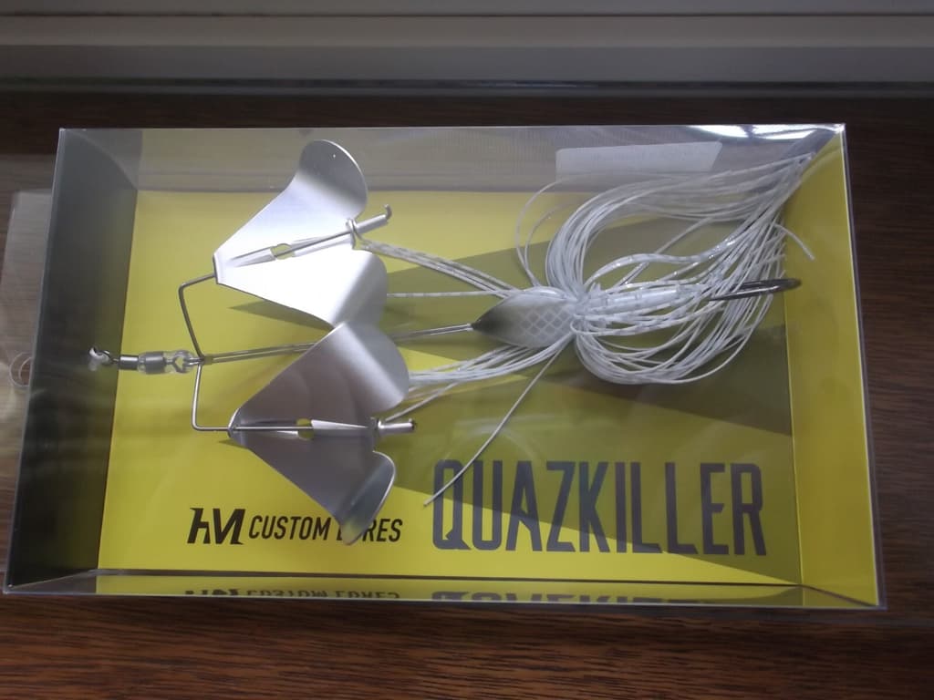 HM Custom Lures Teckel Quazkiller Twin Buzzbait 1/2oz. 02 White Silver Updraft - Image 1