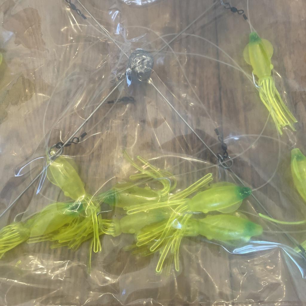 9” Umbrella Rig 4 Arm 11” With 5.5” Squid (9)  8/0 Mustad New Chartreuse Green - Image 6