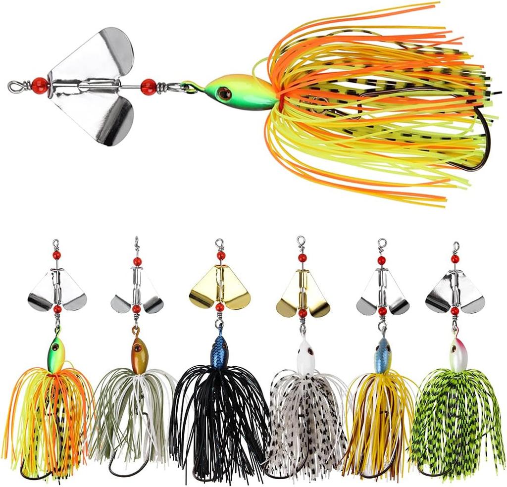 Spinnerbait Fishing Lures Kit Set, 6Pcs Bass Fishing Buzzbait Multicolor Bass Tr - Image 1