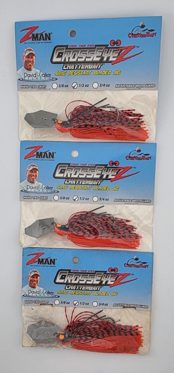 (3) Z-Man Cross Eye 1/2 oz Chatterbait Fishing Lures Lot of 3 - Fire Craw - Image 1