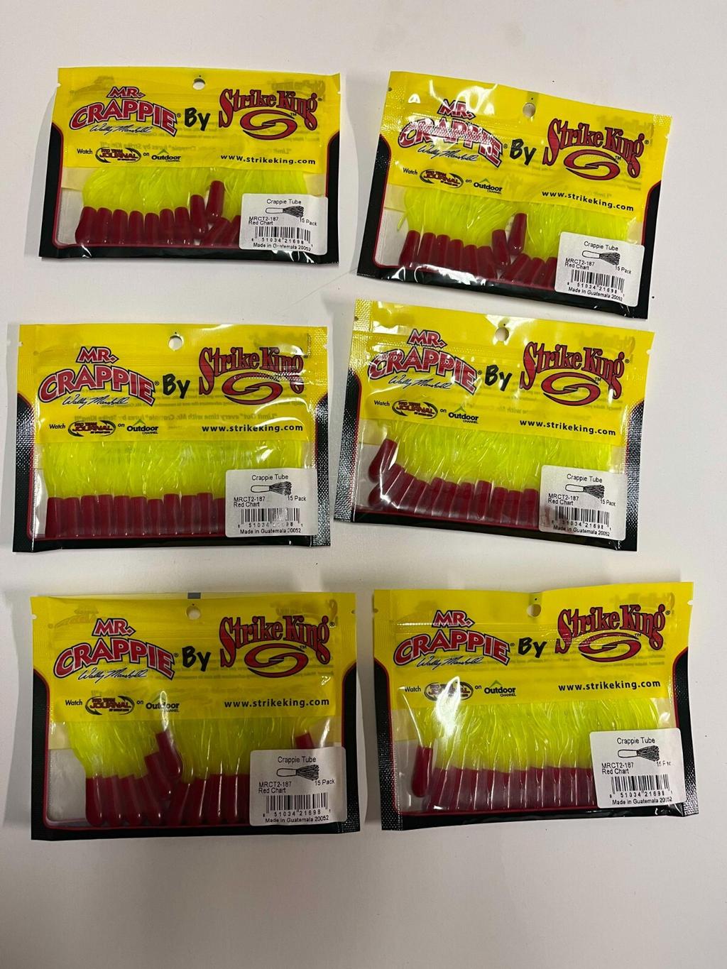 Lot of 6 Mr. Crappie Strike King Lures Crappie Tube Red Chartreuse - Image 1
