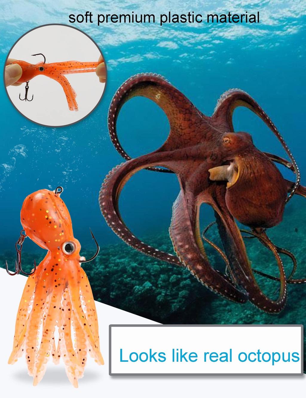 Octopus Swimbait Soft Fishing Lure with Skirt Tail, Lingcod Rockfish Jigs for... - Image 3