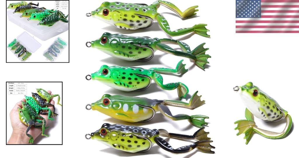 Topwater Frog Lure Set - 5 Realistic Weedless Soft Swimbaits for Bass Fishing - Image 2