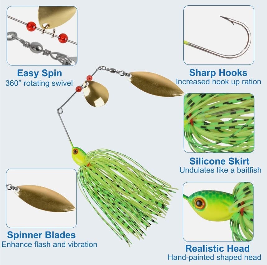 Bass Fishing Lures Spinner Baits Hard Metal Spinnerbait Buzzbait Swimbait Jigs - Image 3