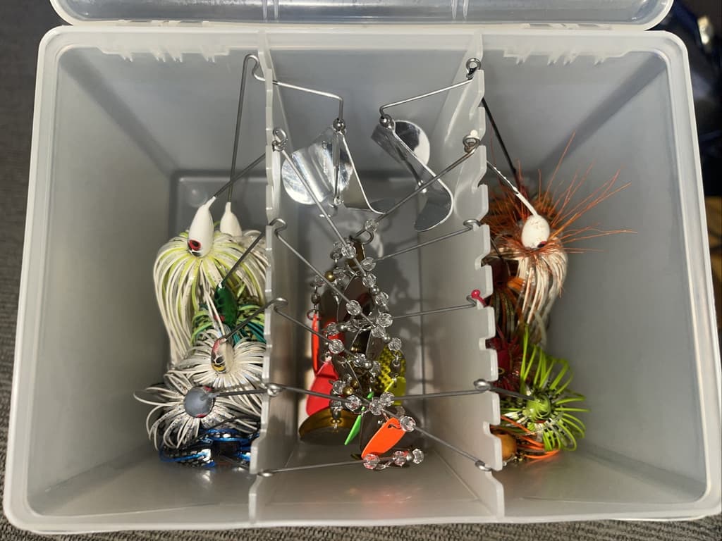 Lot of 12 Spinnerbait Buzzbait Fishing Lure w/ Plano 22 Slot Spinnerbait Box - Image 5