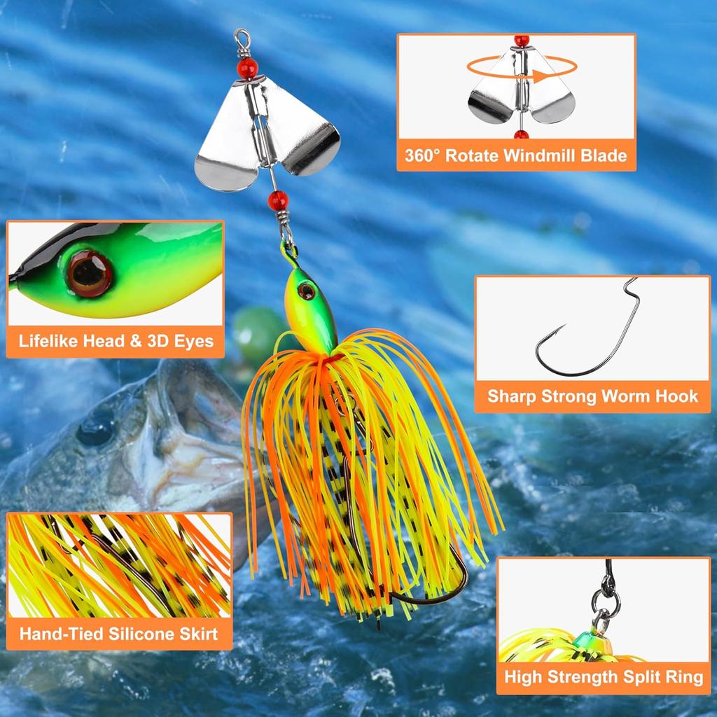 Spinnerbait Fishing Lures Kit Set, 6Pcs Bass Fishing Buzzbait Multicolor Bass Tr - Image 2