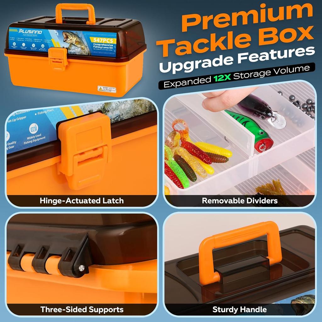 Large 4-Layer Tackle Box with Tackle Included, 547Pcs Fishing Lures Kit - Pliers - Image 4