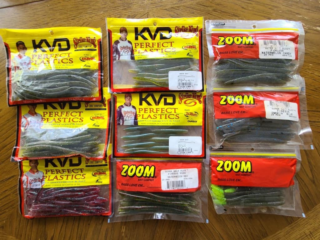 Lot of 9, Strike King Finesse Worm, Strike King Dream Shot, Zoom Finesse Worm - Image 1