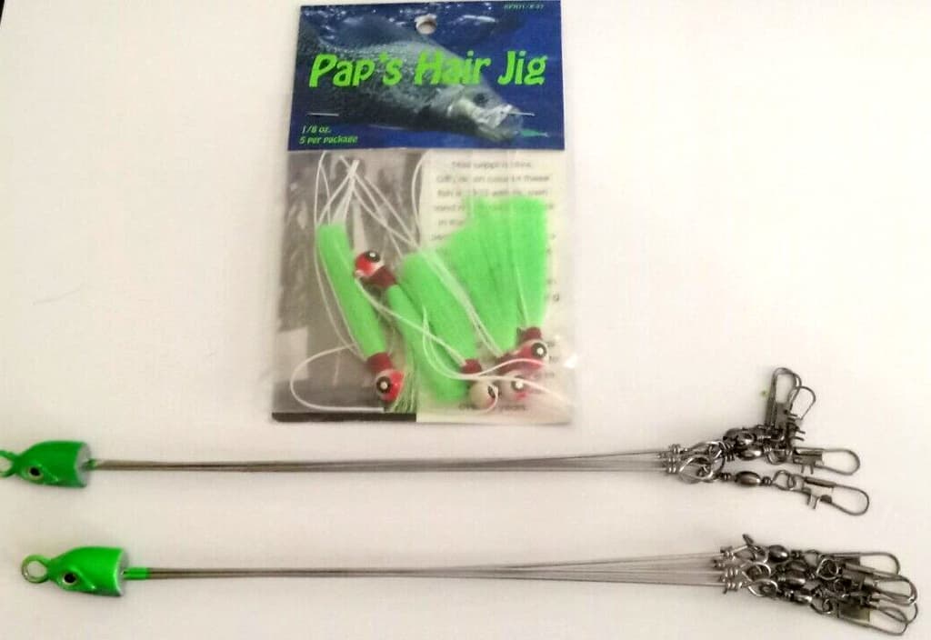 Pap's Umbrella Rig (5 pronged) Qty 2 and Pap's Hair Jig red-white/chart(Qty 5) - Image 1