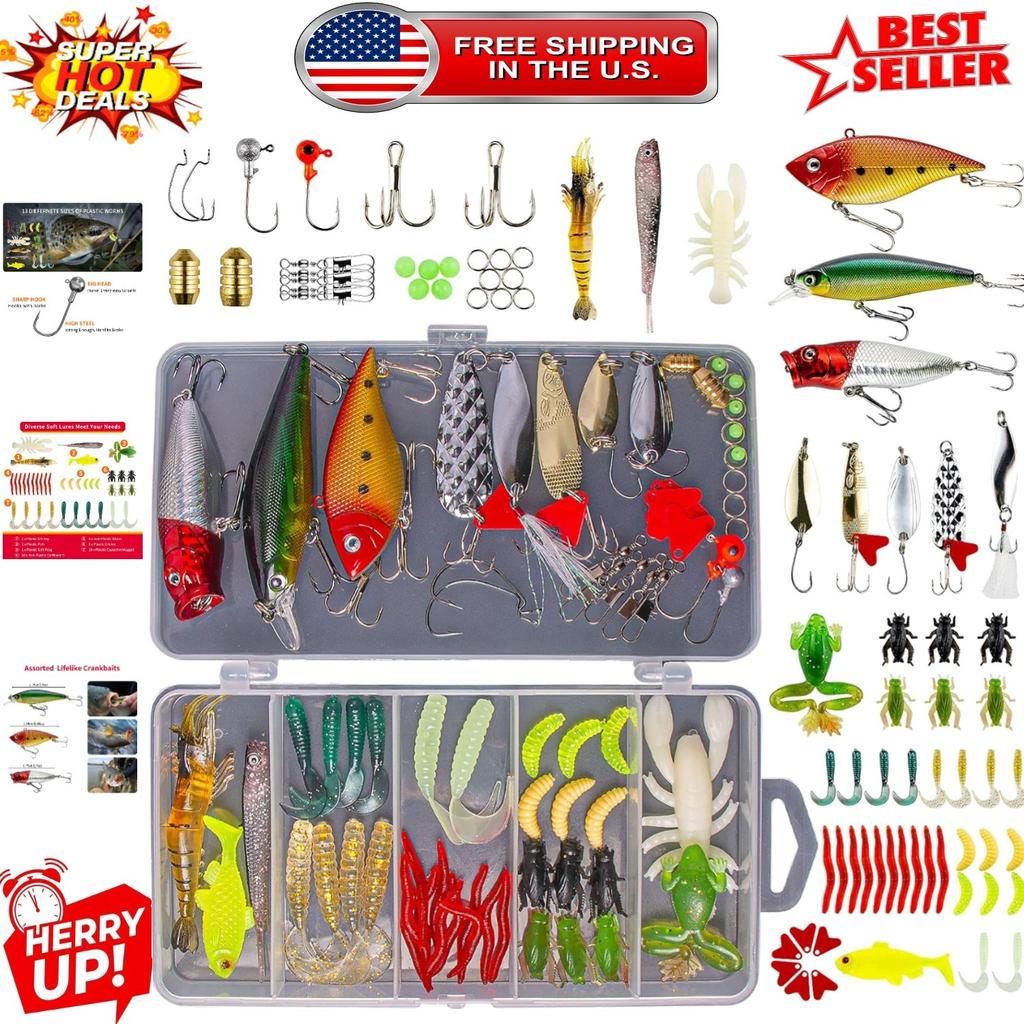Complete 78-Piece Fishing Lures Assortment with Fishing Accessories & Tackle Box - Image 1