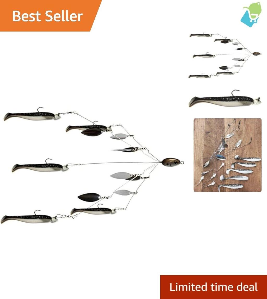 Bass Catching Umbrella Rig with 8 Blades - Includes Swim Baits & Jig Heads - Image 1