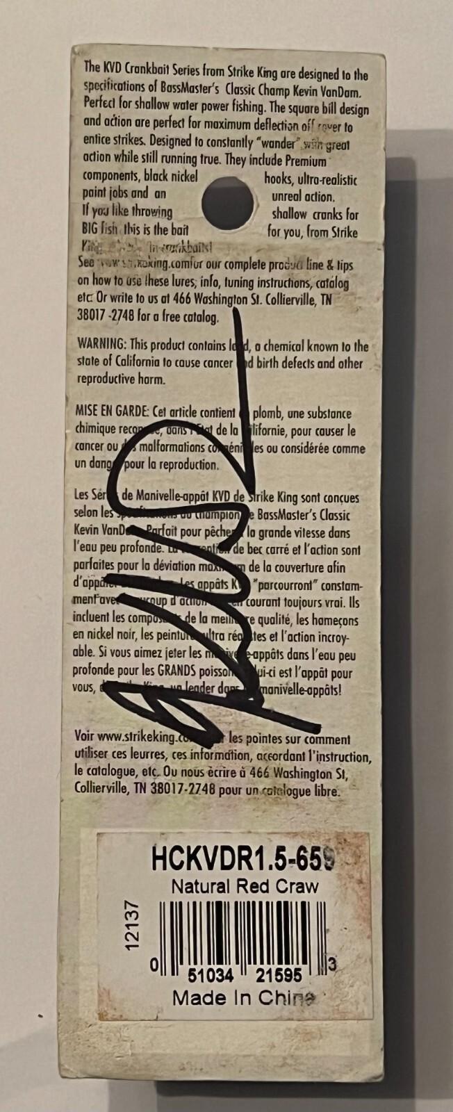 Strike King Kevin Van Dam "AUTOGRAPHED" Tournament Series 1.5 Rattlin Squarebill - Image 2