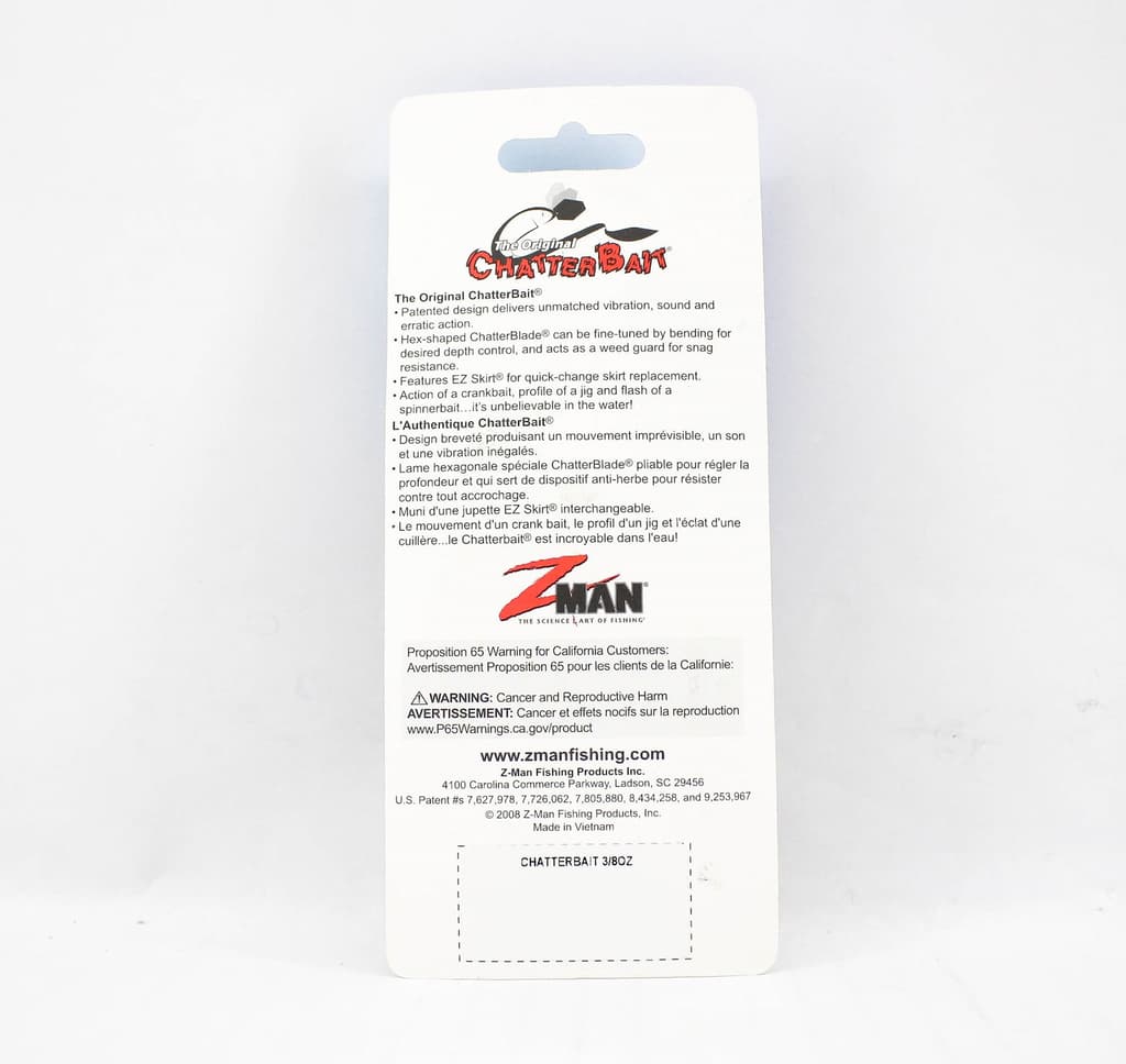 Zman Chatterbait 3/8 oz Sinking Lure Chart White (0096) - Image 2