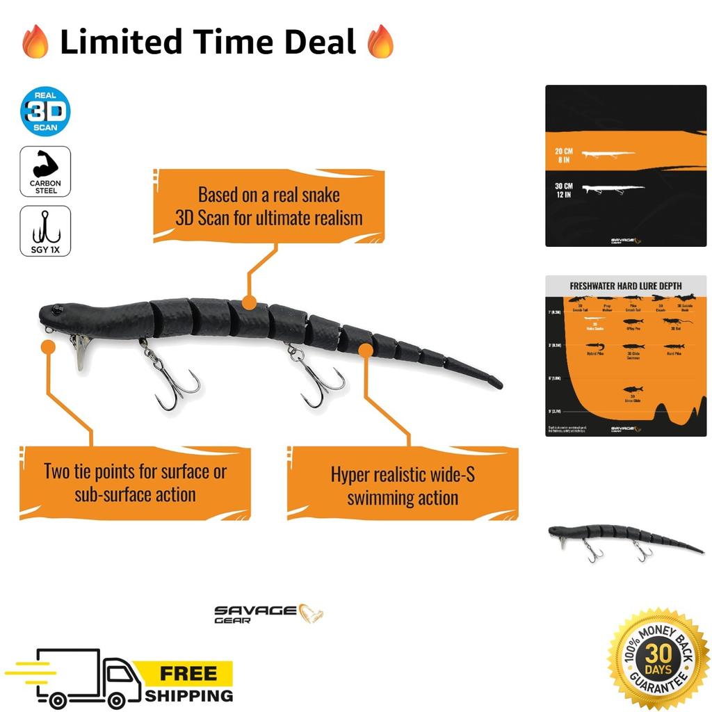 3D Snake Fishing Lure Durable Realistic Action Topwater Rigging Wholefish - Image 1