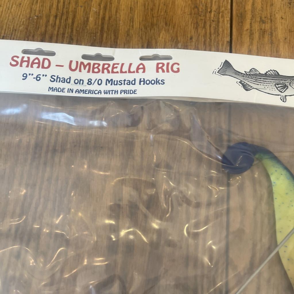 Umbrella Rig 4 Arm 11” With 6” Shad (9)  Chartr. Blue 8/0 Hook Mustad New In Pkg - Image 15