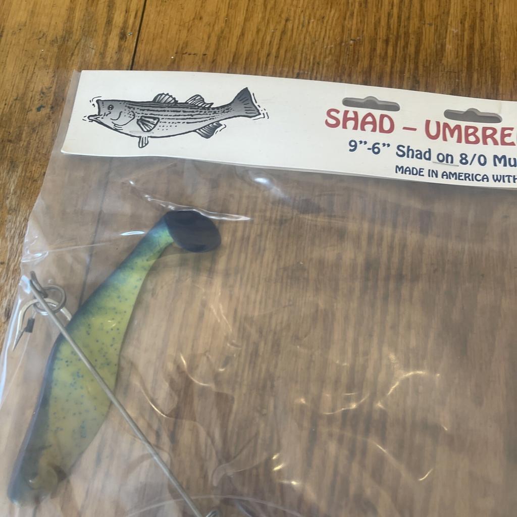 Umbrella Rig 4 Arm 11” With 6” Shad (9)  Chartr. Blue 8/0 Hook Mustad New In Pkg - Image 17