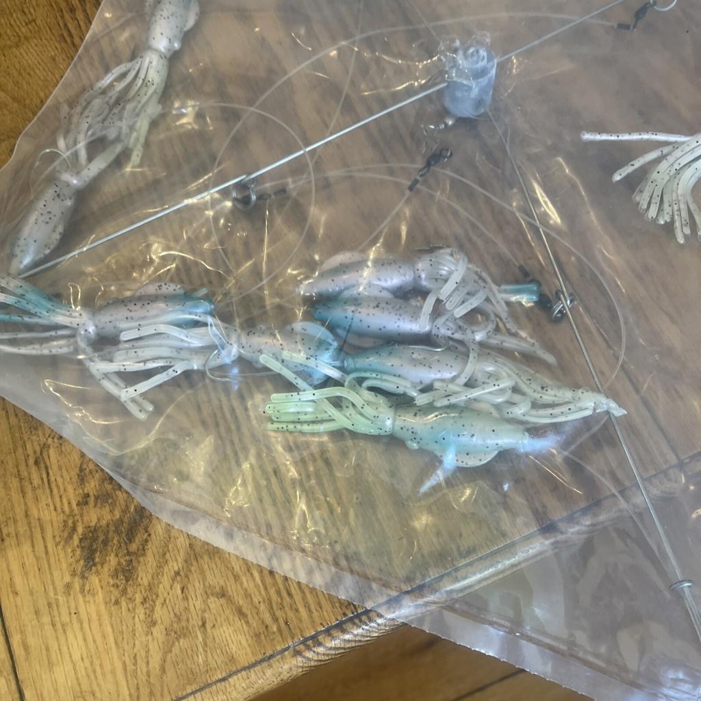 9” Umbrella Rig 4 Arm 11” With 5.5” Squid (9)  8/0 Mustad New Pkg Blue/pink Pep - Image 18