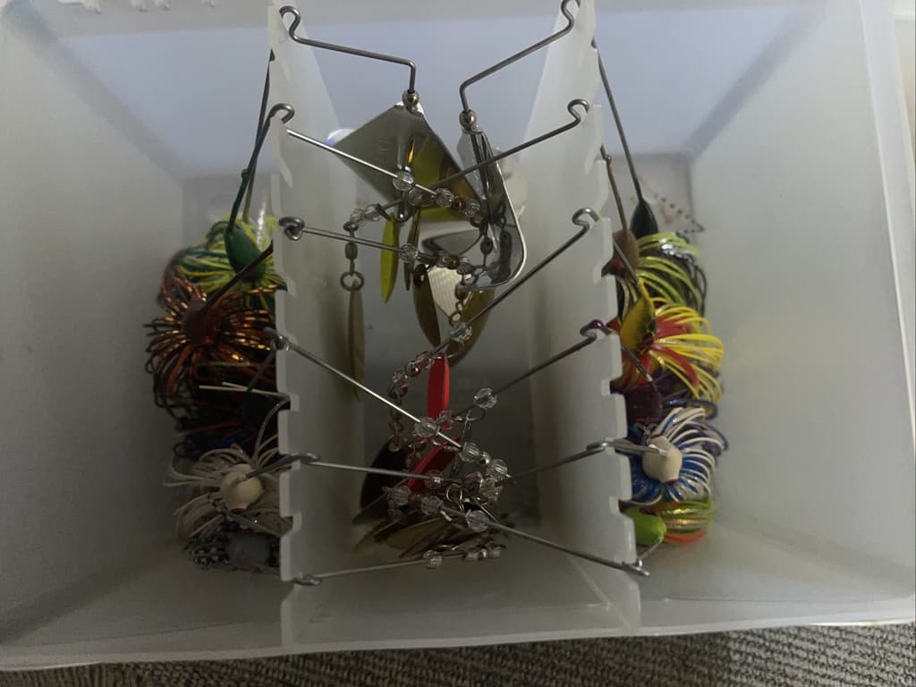 Lot of 12 Spinnerbait Buzzbait Fishing Lure w/ Plano 22 Slot Spinnerbait Box - Image 6